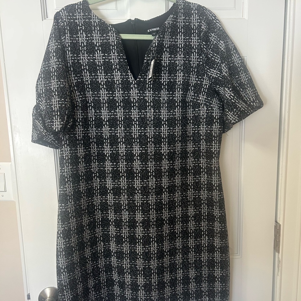 Express Monochrome Checkered Midi Dress